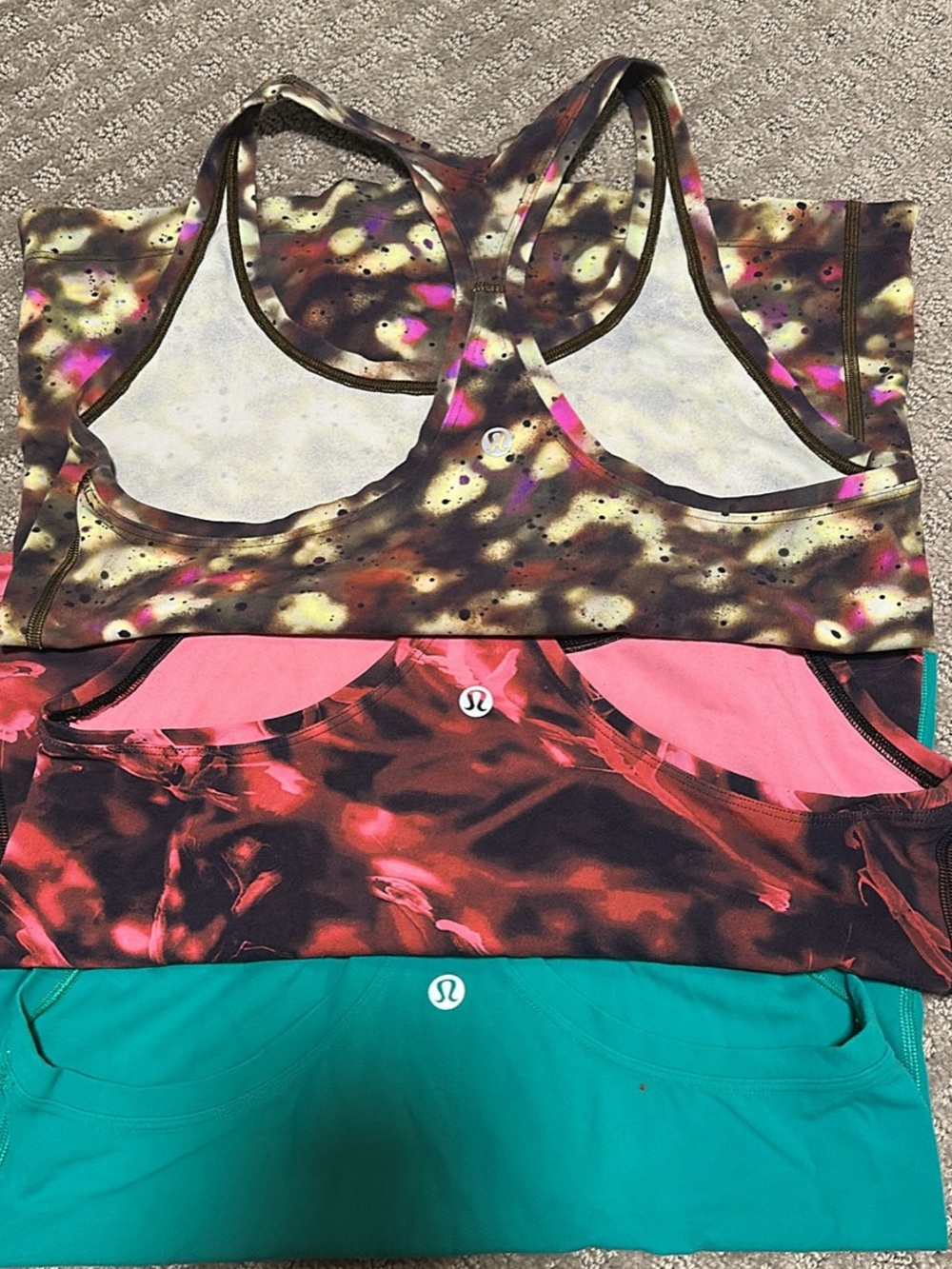 lululemon athletica mixed-print racerback tanks in brown, pink, teal